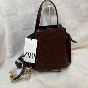 Zara Dark Brown Croc-Pattern Mini Bag